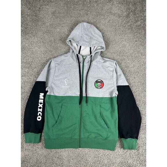 Mexico FIFA World Cup Hoodie Mens Large Gray Green Black Full Zip Soccer 2022 - Picture 1 of 11